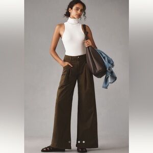 Anthropologie Maeve Olive Green Wide-Leg Pants